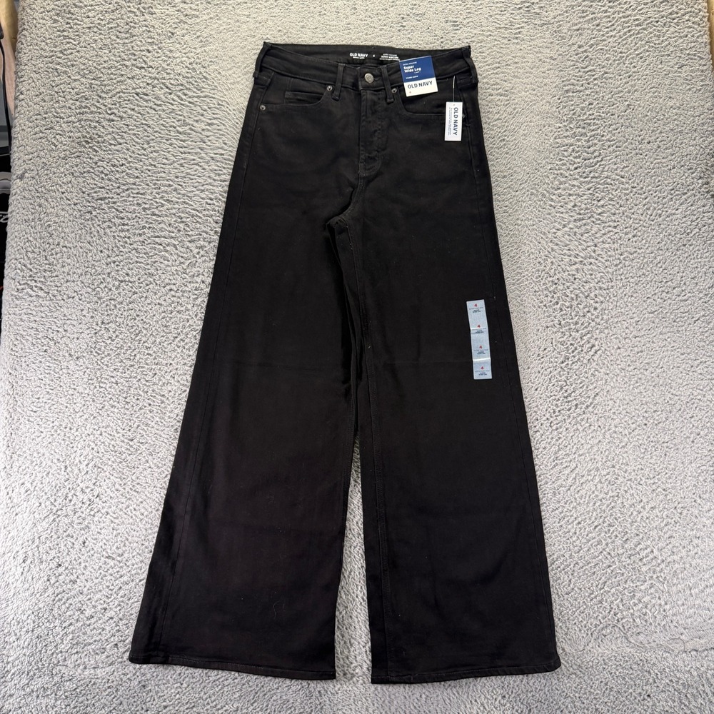 Old Navy Drapey Jeans Womens 4 Black Cotton Denim Wide Leg High-Rise Stretch